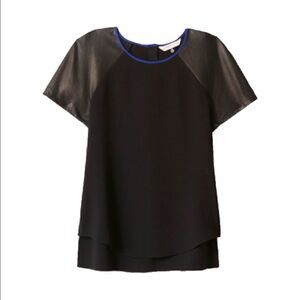 💙 Rebecca Taylor Top with Perforated Leather Sleeves